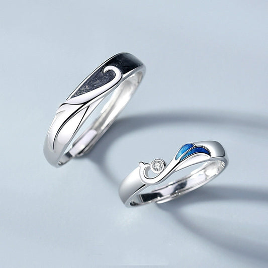 925 Sterling Silver Zircon Couple Open Rings F